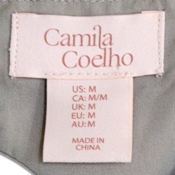 Camila Coelho Sage Green Midi Dress Bubble Hem Basque Waist Open Back Modern M - Picture 9 of 14